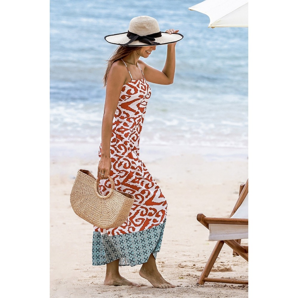 Cupshe Womens Brown White Floral Maxi Beach Dress Small NWT - Picture 2 of 11